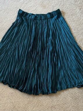 J. Jill teal blue  pleated crinkle midi skirt Sz L